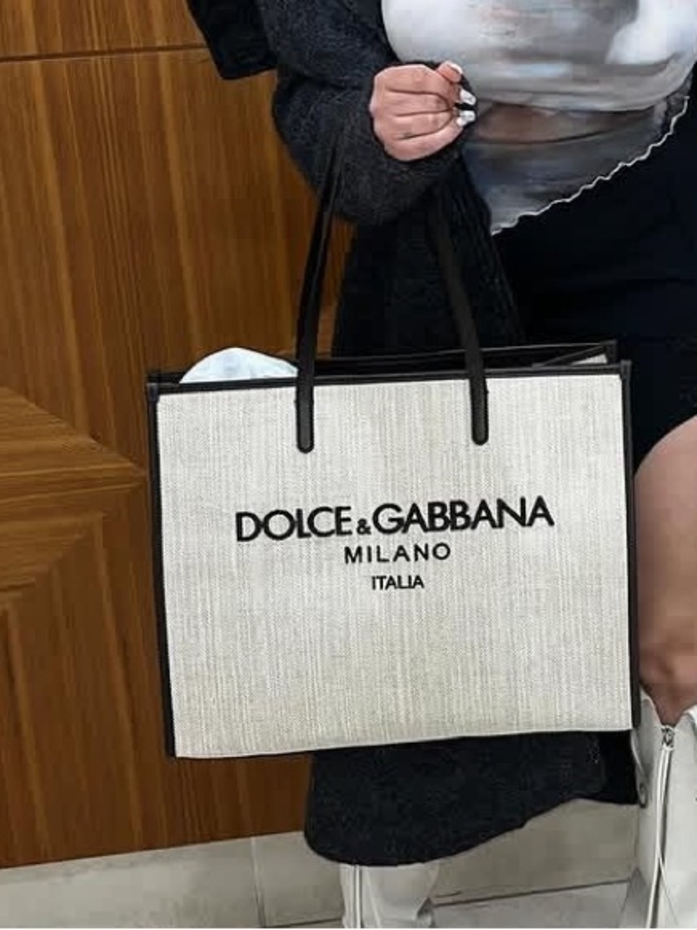 Dolce & Gabbana Natural Canvas Tote with Black Trim